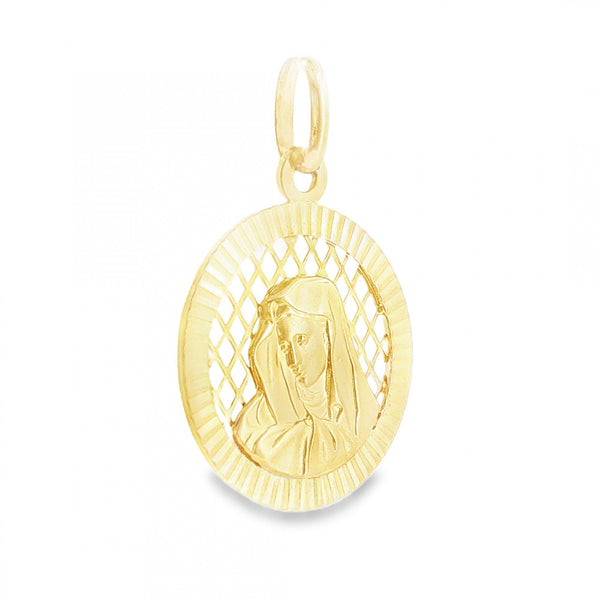 9ct Yellow Gold Madonna Disk Pendant - 22x26x1.5mm - 2.2g