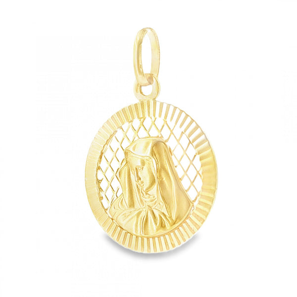 9ct Yellow Gold Madonna Disk Pendant - 22x26x1.5mm - 2.2g