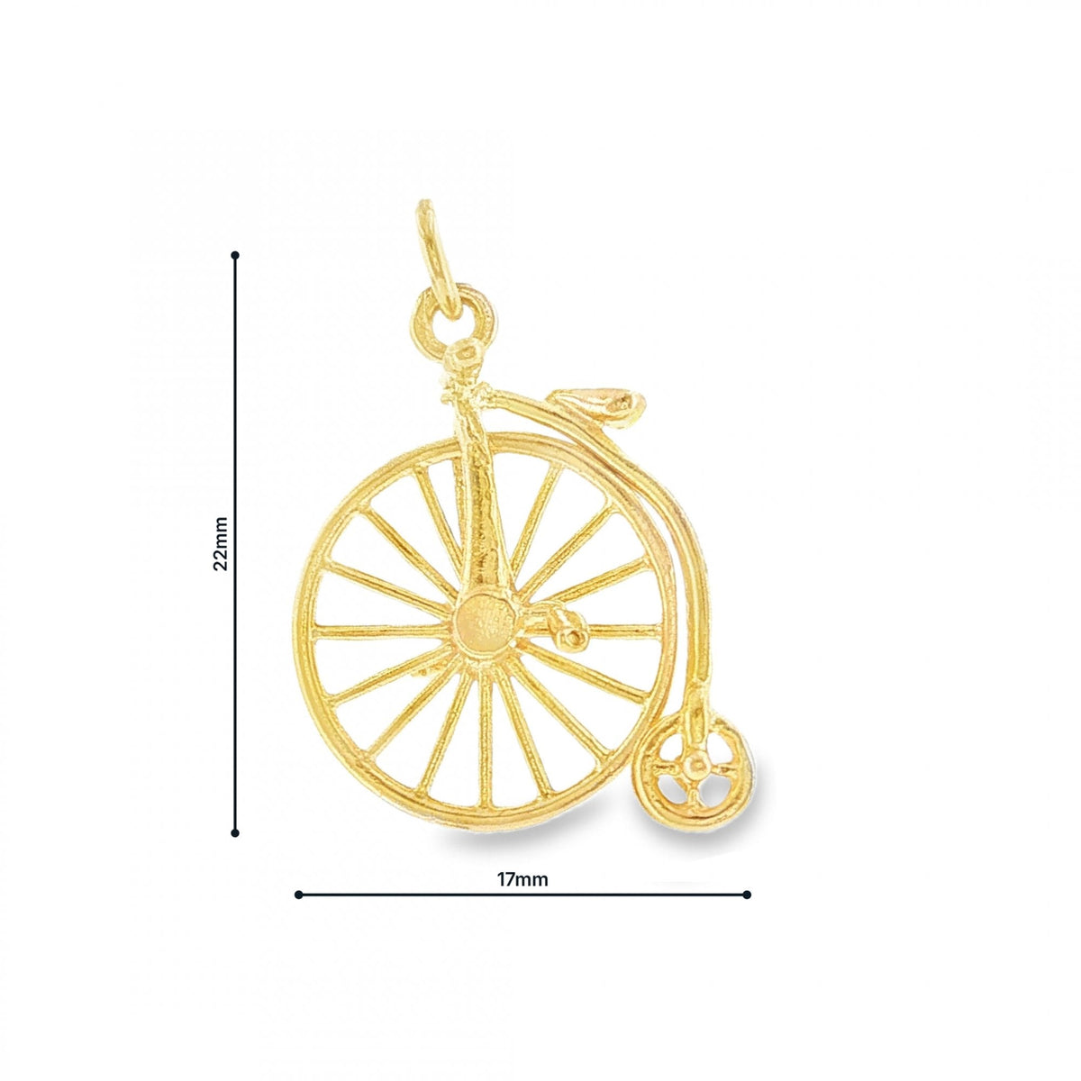 9ct Yellow Gold Penny Farthing Charm - 17x22x9mm - 1.7g