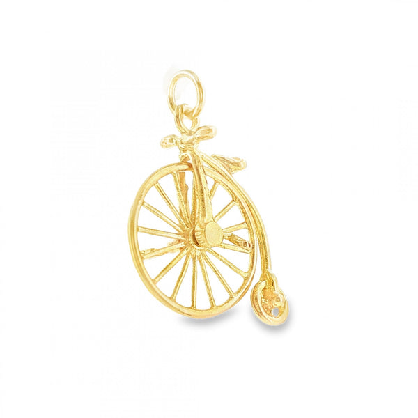 9ct Yellow Gold Penny Farthing Charm - 17x22x9mm - 1.7g