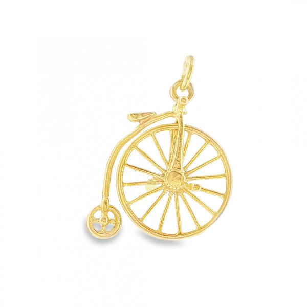 9ct Yellow Gold Penny Farthing Charm - 17x22x9mm - 1.7g