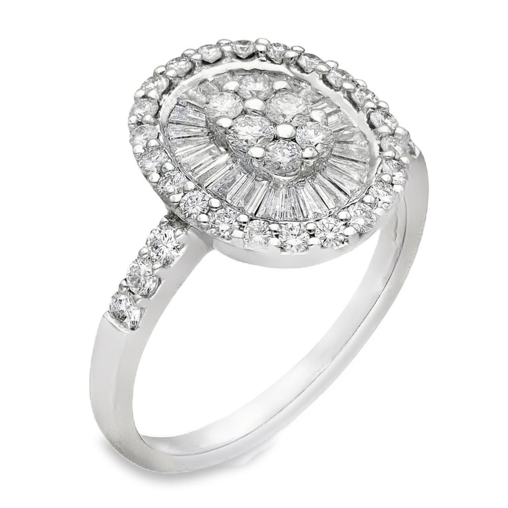 18ct White Gold Diamond Cluster Ring - Size N - 1.15ct
