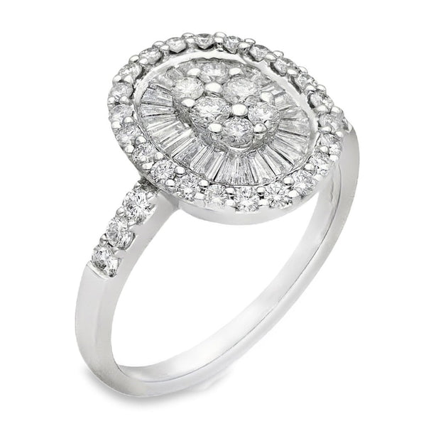 18ct White Gold Diamond Cluster Ring - Size N - 1.15ct