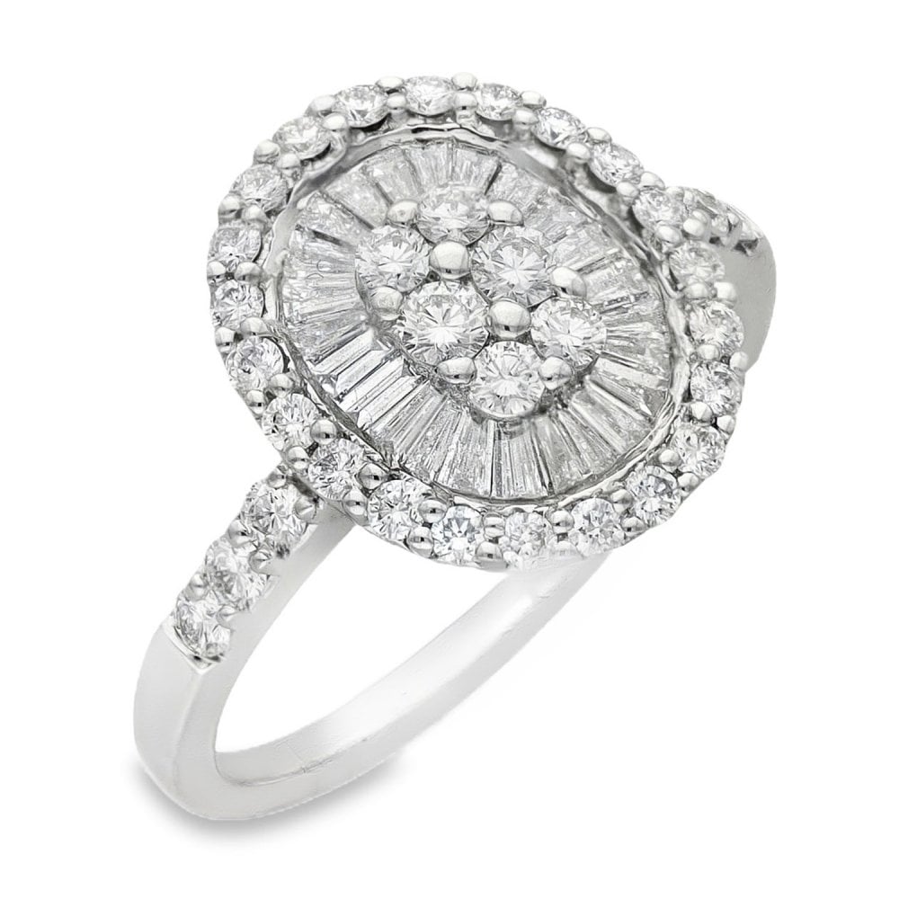 18ct White Gold Diamond Cluster Ring - Size N - 1.15ct