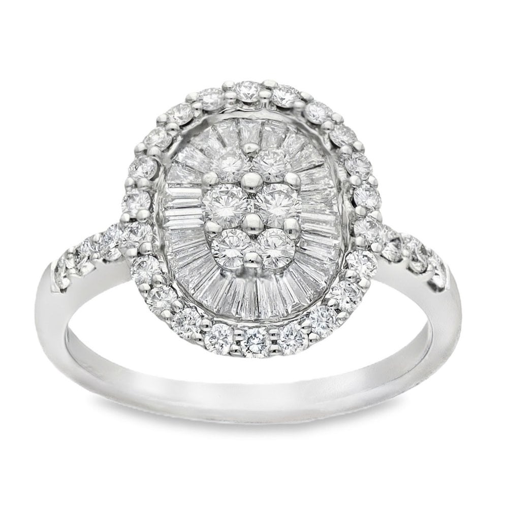 18ct White Gold Diamond Cluster Ring - Size N - 1.15ct