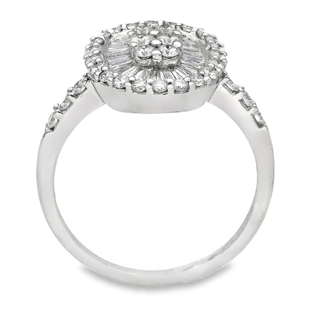 18ct White Gold Diamond Cluster Ring - Size N - 1.15ct