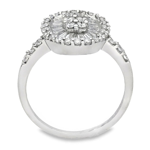 18ct White Gold Diamond Cluster Ring - Size N - 1.15ct