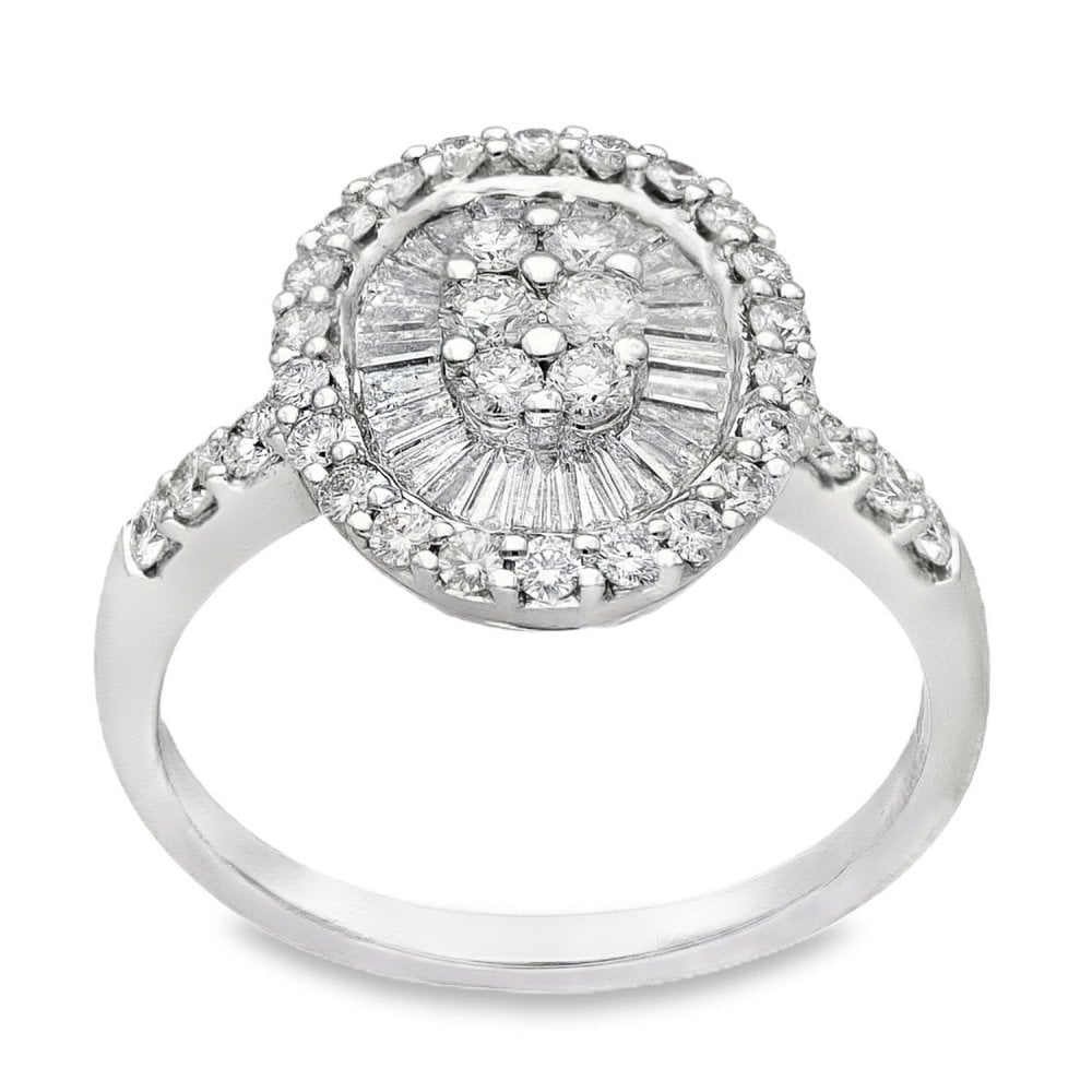 18ct White Gold Diamond Cluster Ring - Size N - 1.15ct