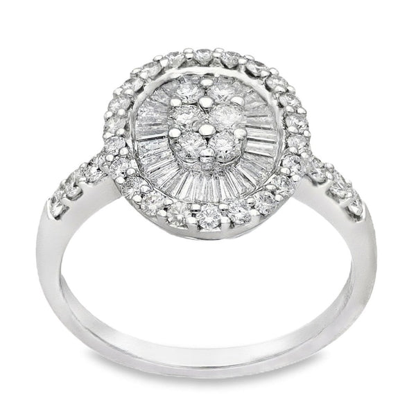 18ct White Gold Diamond Cluster Ring - Size N - 1.15ct