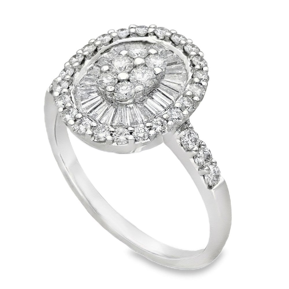 18ct White Gold Diamond Cluster Ring - Size N - 1.15ct