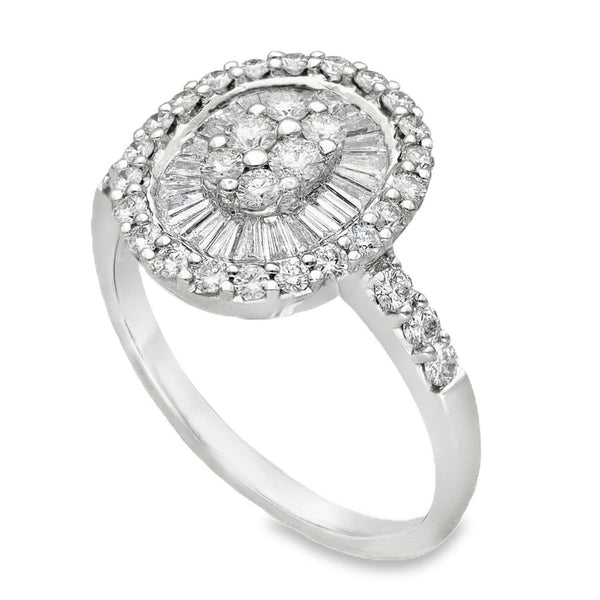 18ct White Gold Diamond Cluster Ring - Size N - 1.15ct