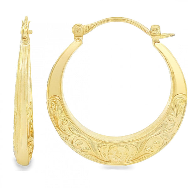 9ct Yellow Gold Half-Patterned Hoop Earrings - 4x27x25mm - 1.8g