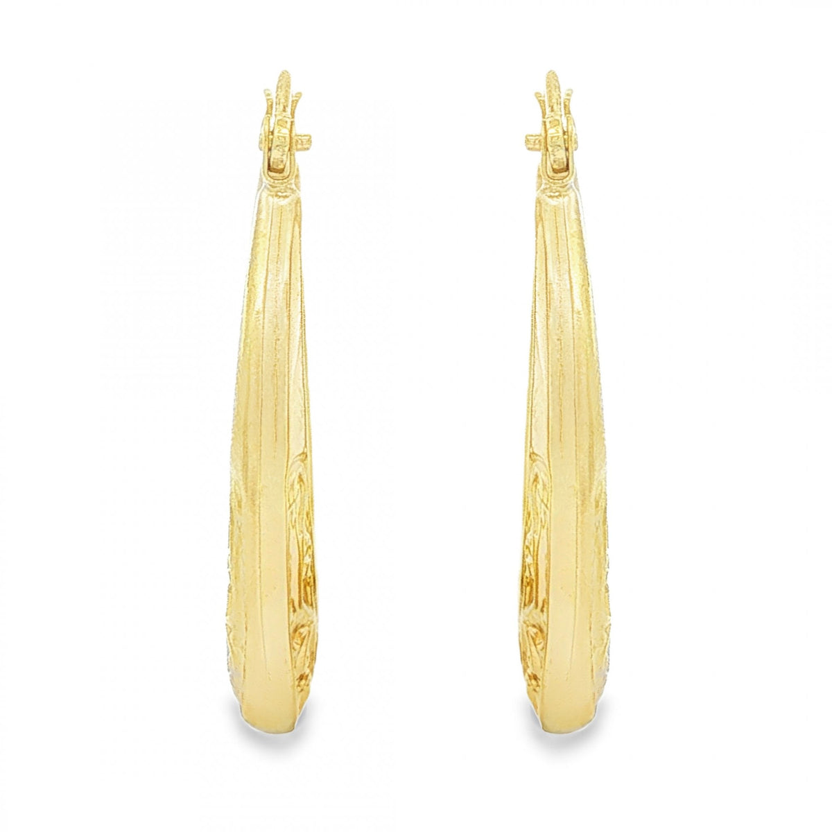9ct Yellow Gold Half-Patterned Hoop Earrings - 4x27x25mm - 1.8g