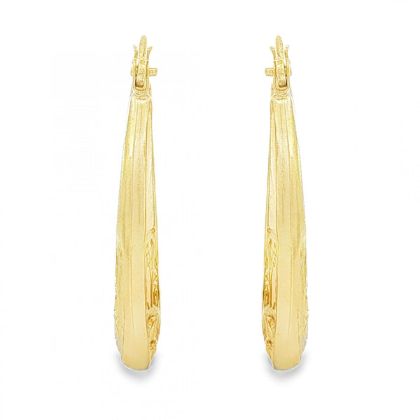 9ct Yellow Gold Half-Patterned Hoop Earrings - 4x27x25mm - 1.8g