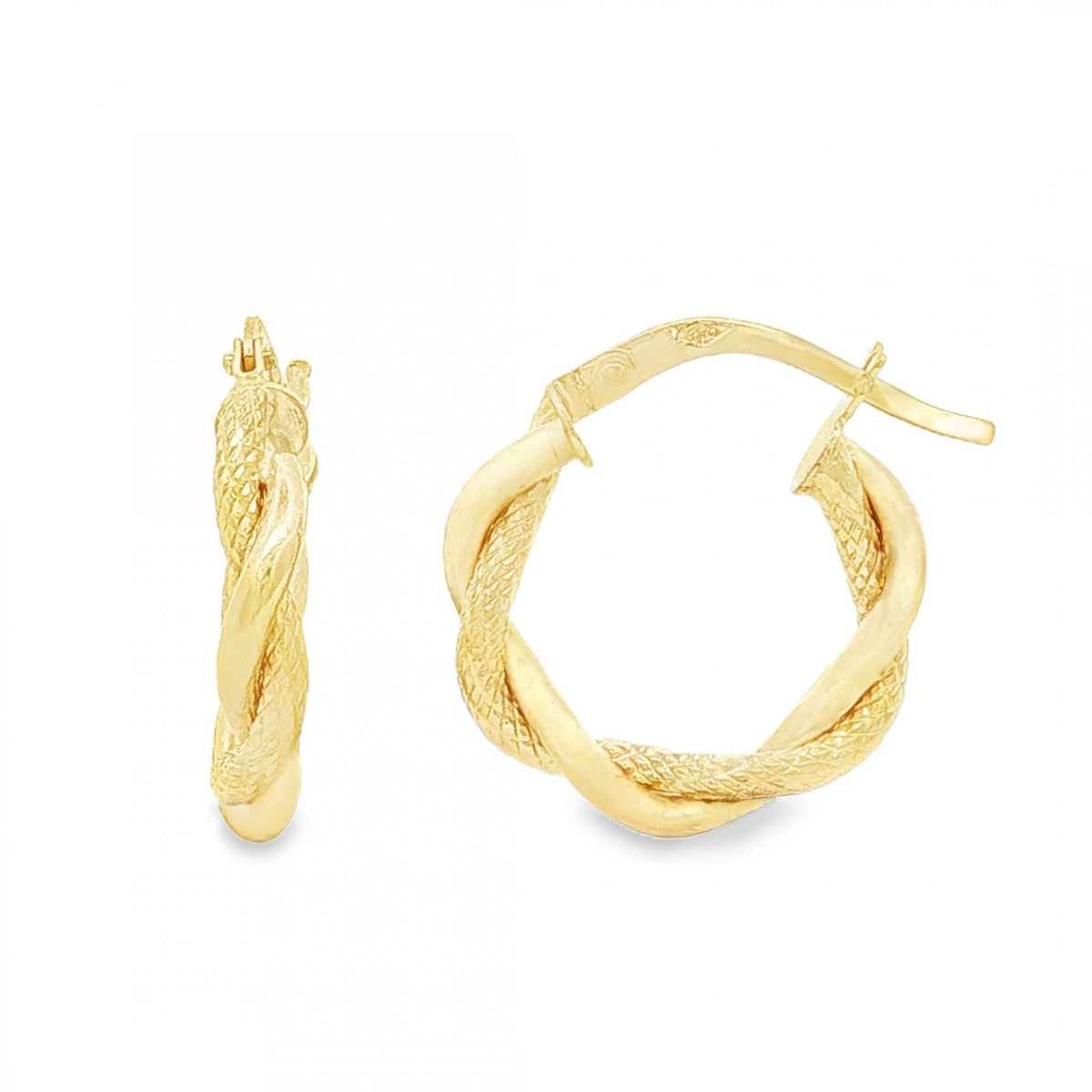 9ct Yellow Gold Intertwined Twist Hoop Earrings -3x17x16mm -1.0g