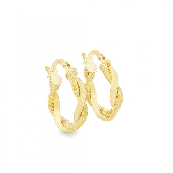 9ct Yellow Gold Intertwined Twist Hoop Earrings -3x17x16mm -1.0g