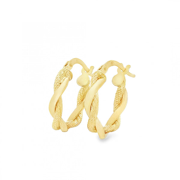 9ct Yellow Gold Intertwined Twist Hoop Earrings -3x17x16mm -1.0g