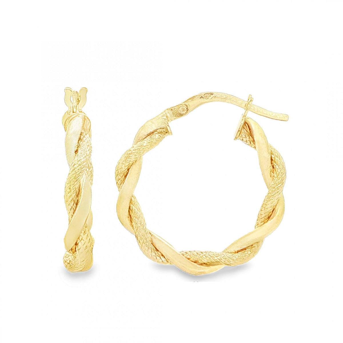 9ct Yellow Gold Intertwined Twist Hoop Earrings -3x21x20mm -1.2g