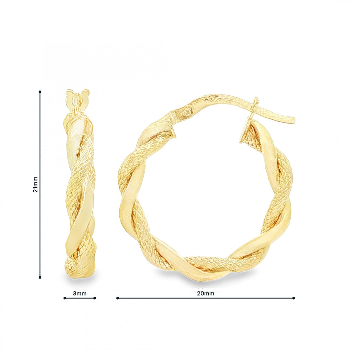 9ct Yellow Gold Intertwined Twist Hoop Earrings -3x21x20mm -1.2g