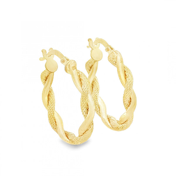 9ct Yellow Gold Intertwined Twist Hoop Earrings -3x21x20mm -1.2g