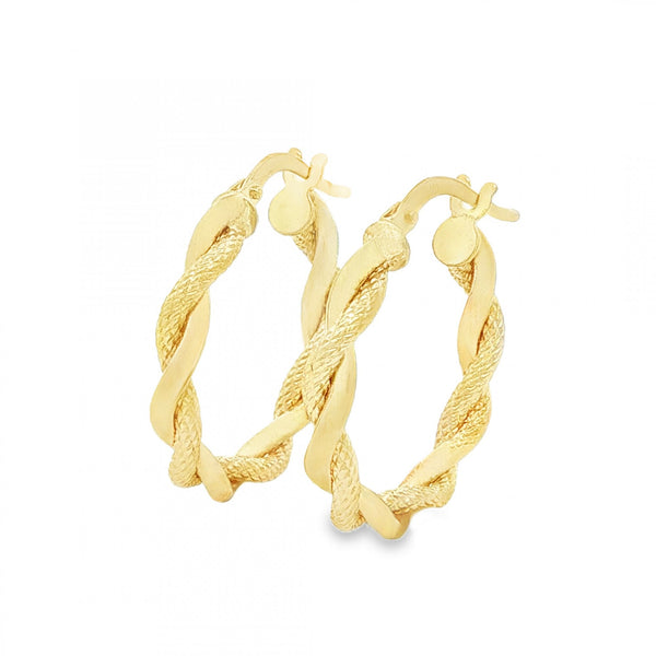 9ct Yellow Gold Intertwined Twist Hoop Earrings -3x21x20mm -1.2g