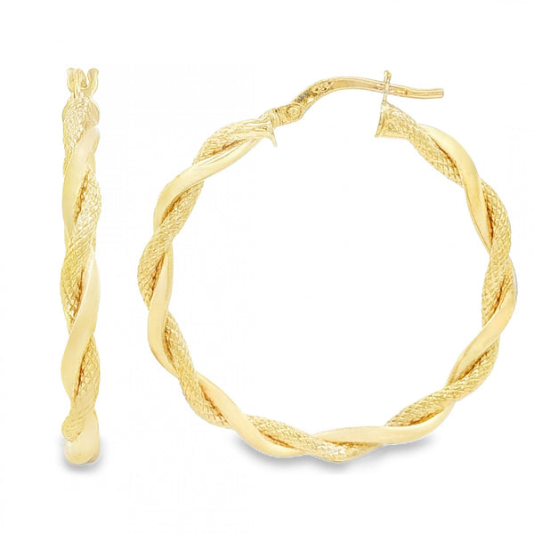 9ct Yellow Gold Intertwined Twist Hoop Earrings -3x32x31mm -1.8g