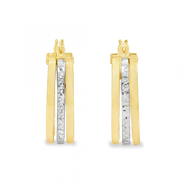 9ct Yellow & White Gold Triple Hoop Earrings - 5x20x15mm - 2.0g