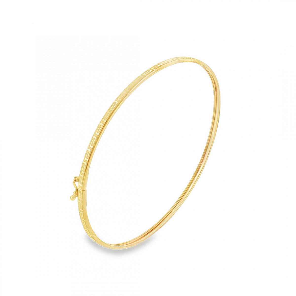 9ct Yellow Gold Hollow Oval Greek Key Bangle - 17.5cm - 1.6g