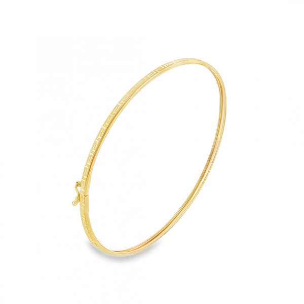 9ct Yellow Gold Hollow Oval Greek Key Bangle - 17.5cm - 1.6g