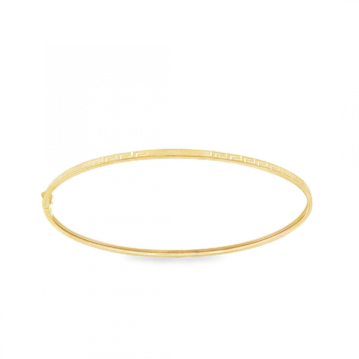 9ct Yellow Gold Hollow Oval Greek Key Bangle - 17.5cm - 1.6g