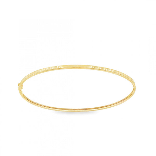 9ct Yellow Gold Hollow Oval Greek Key Bangle - 17.5cm - 1.6g