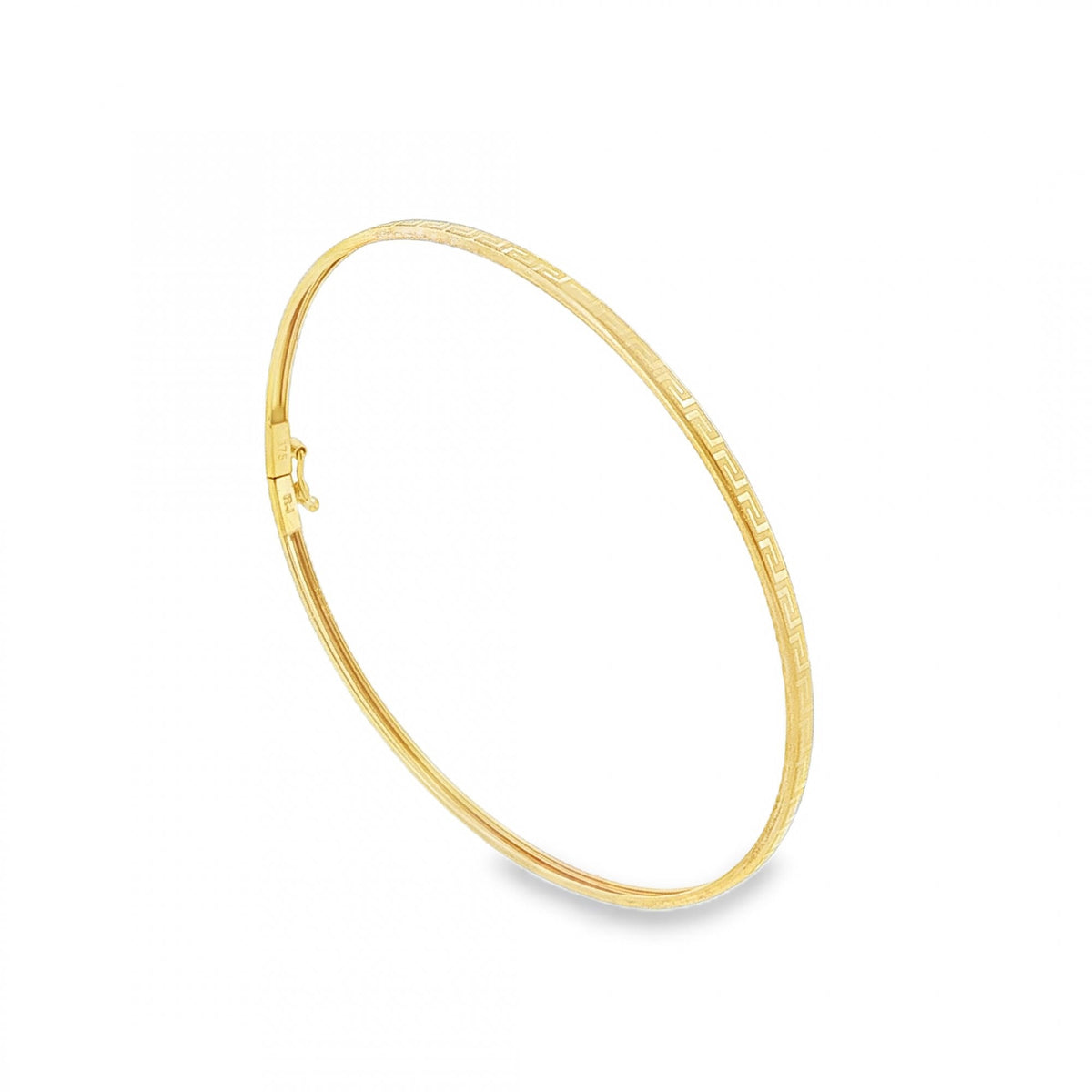 9ct Yellow Gold Hollow Oval Greek Key Bangle - 17.5cm - 1.6g