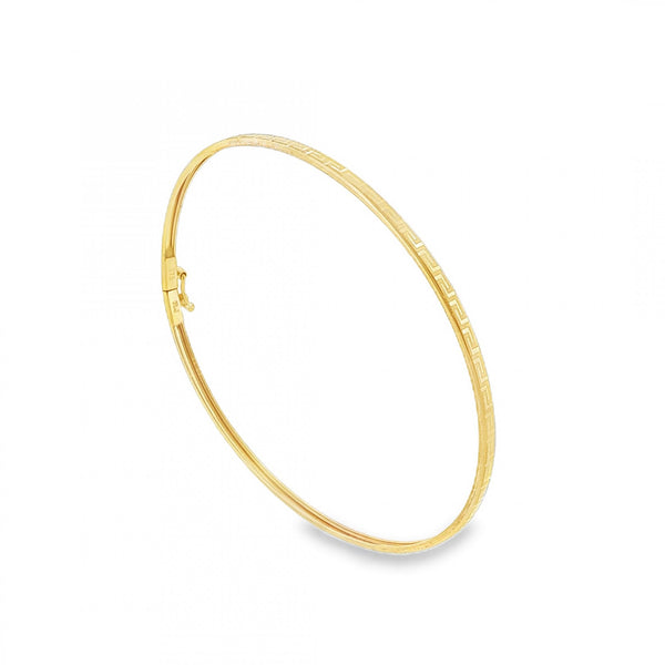 9ct Yellow Gold Hollow Oval Greek Key Bangle - 17.5cm - 1.6g