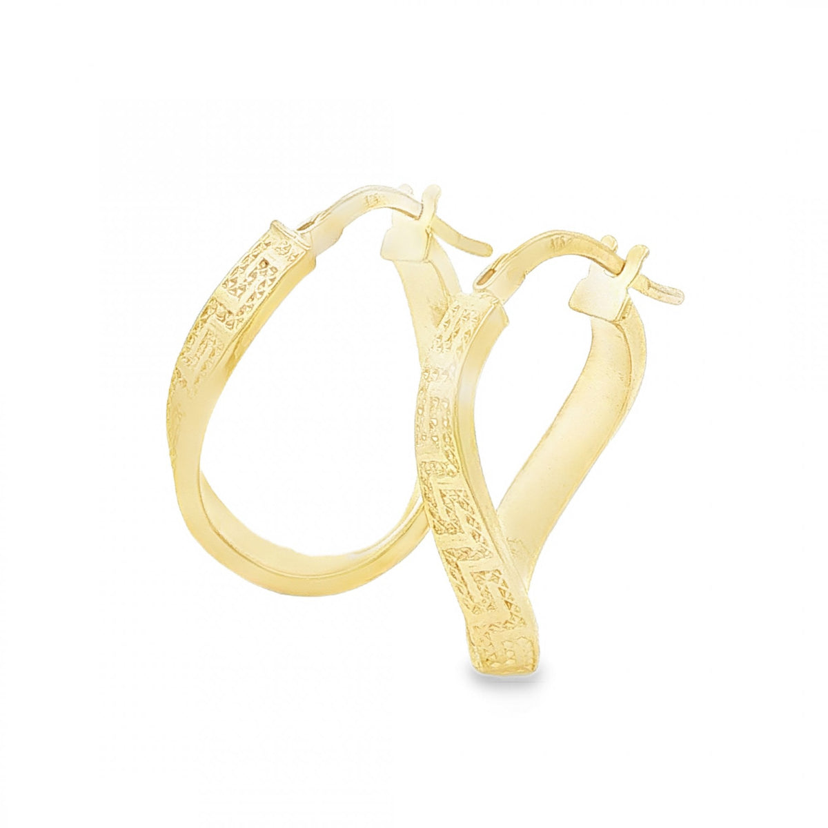 9ct Yellow Gold Greek Key Twist Hoop Earrings - 10x21x16mm -1.0g