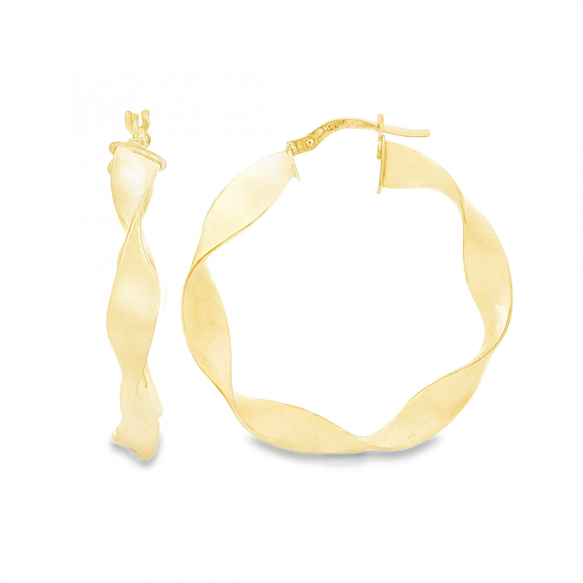 9ct Yellow Gold Twist Ribbon Hoop Earrings - 5x26x23mm - 1.6g