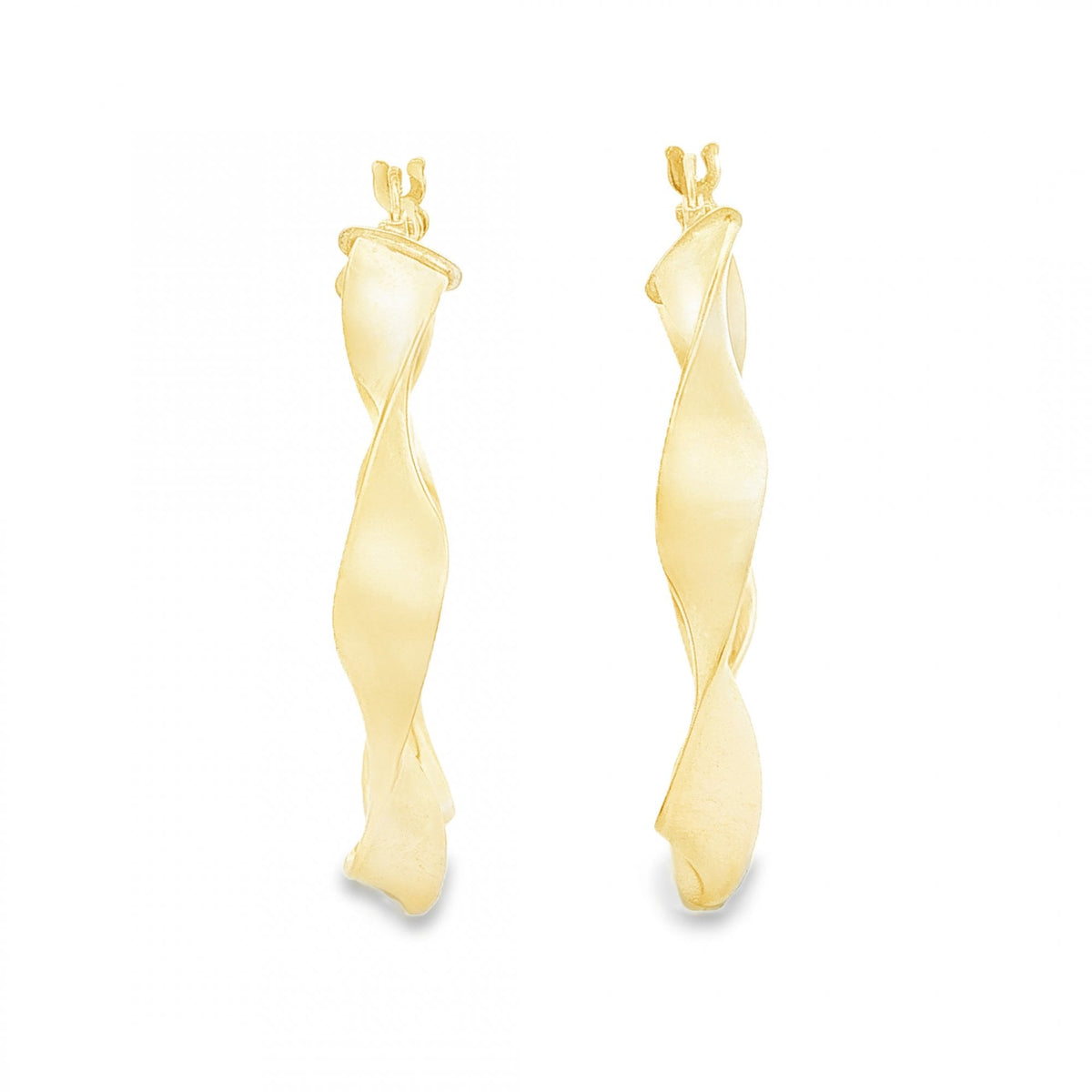 9ct Yellow Gold Twist Ribbon Hoop Earrings - 5x26x23mm - 1.6g