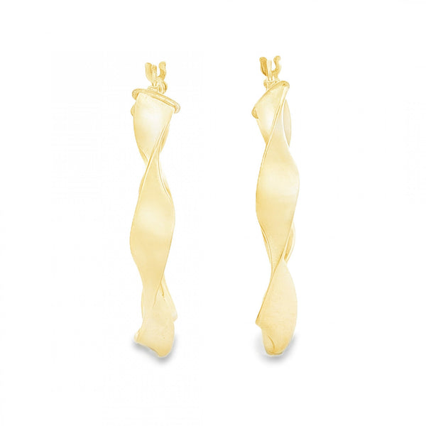 9ct Yellow Gold Twist Ribbon Hoop Earrings - 5x26x23mm - 1.6g