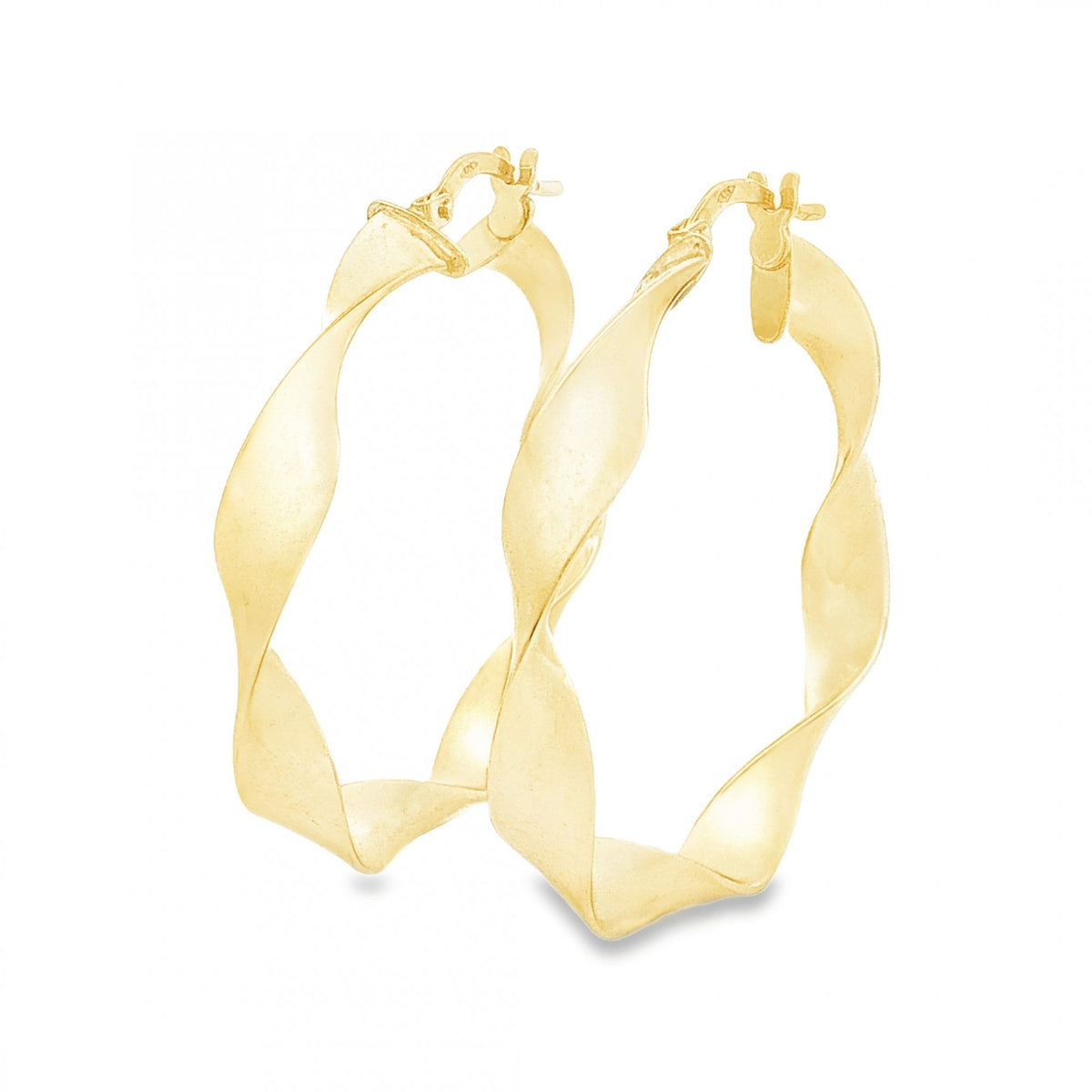 9ct Yellow Gold Twist Ribbon Hoop Earrings - 5x26x23mm - 1.6g