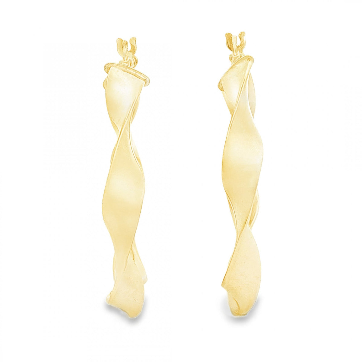 9ct Yellow Gold Twist Ribbon Hoop Earrings - 5x30x28mm - 2.0g
