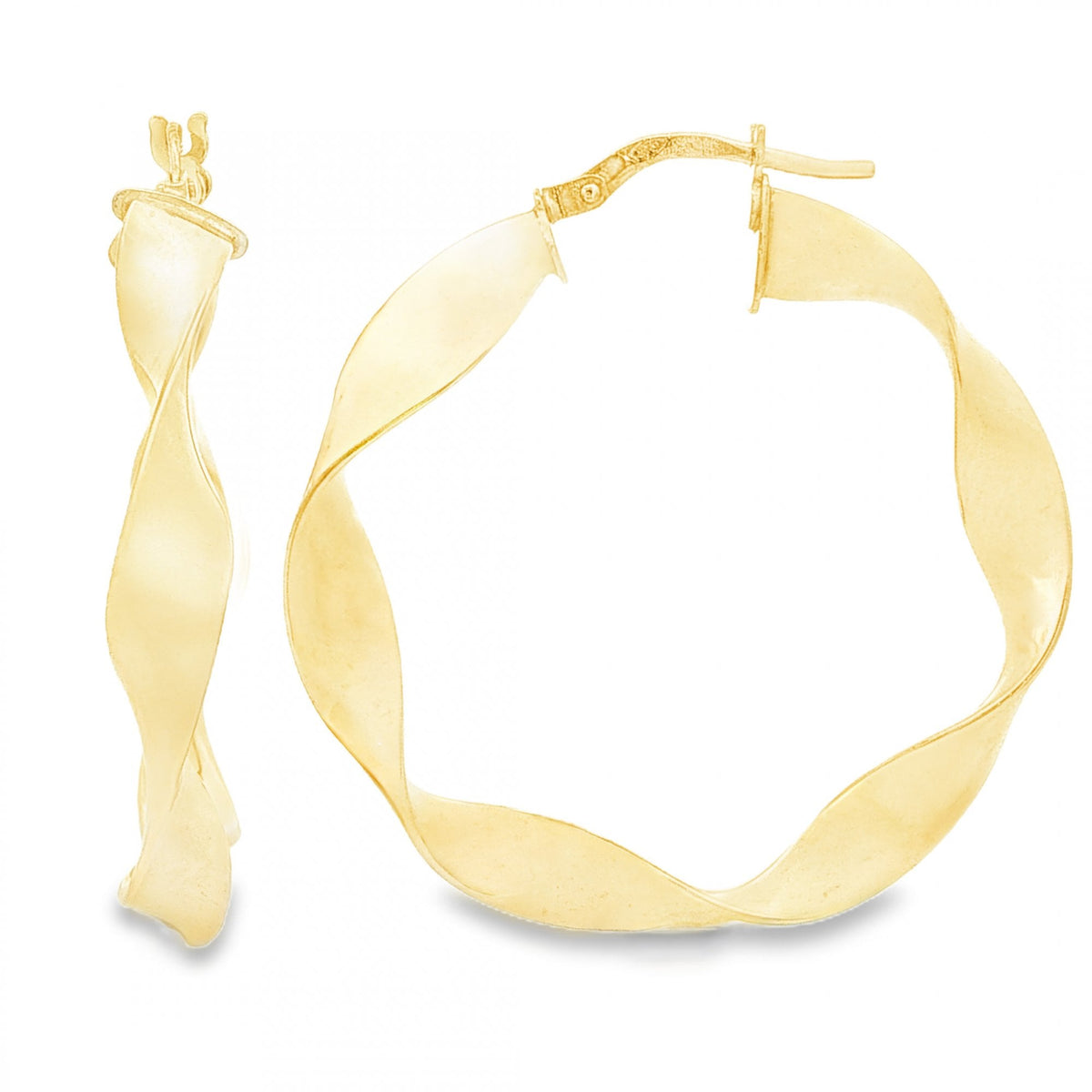 9ct Yellow Gold Twist Ribbon Hoop Earrings - 5x36x33mm - 2.3g