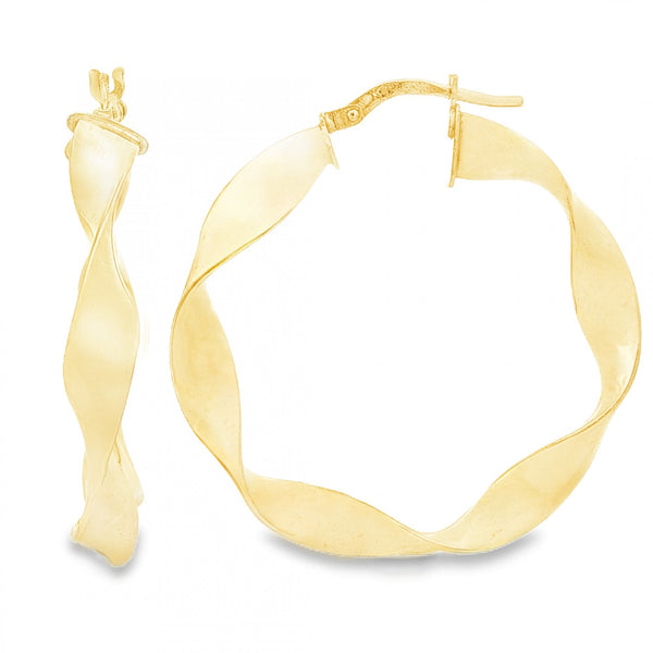 9ct Yellow Gold Twist Ribbon Hoop Earrings - 5x36x33mm - 2.3g