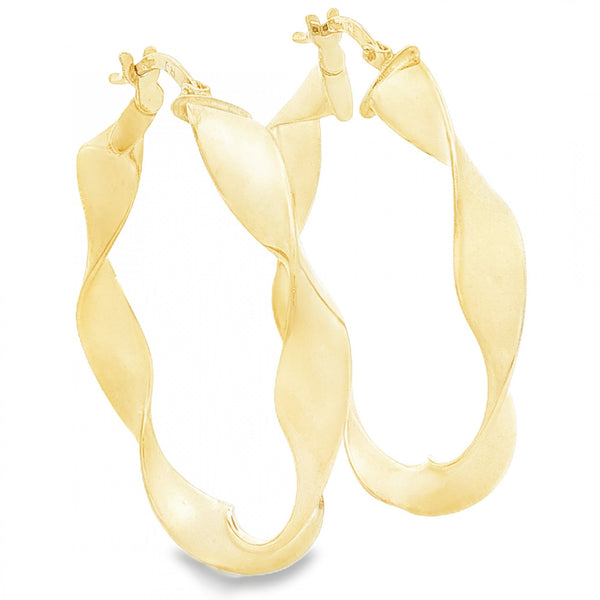 9ct Yellow Gold Twist Ribbon Hoop Earrings - 5x36x33mm - 2.3g