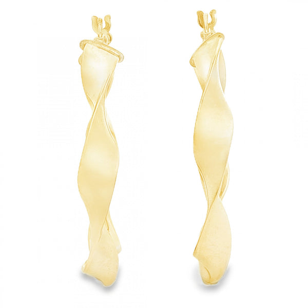 9ct Yellow Gold Twist Ribbon Hoop Earrings - 5x36x33mm - 2.3g
