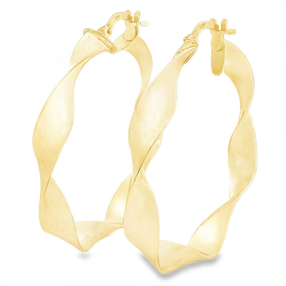 9ct Yellow Gold Twist Ribbon Hoop Earrings - 5x36x33mm - 2.3g