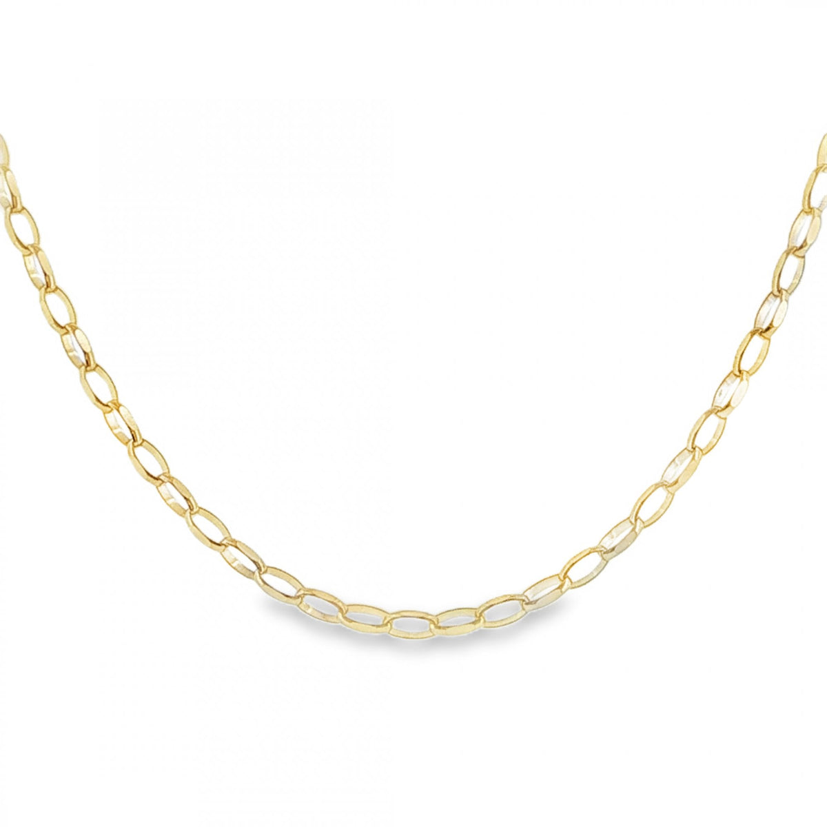 9ct Yellow Gold Oval D-Cut Belcher Chain - 18" - 2.9g