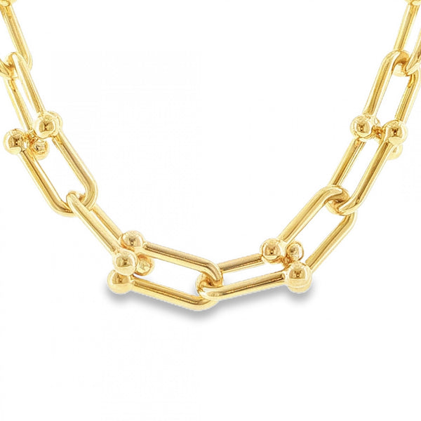 9ct Yellow Gold Hollow Stirrup Link Necklace - 18" - 27.5g