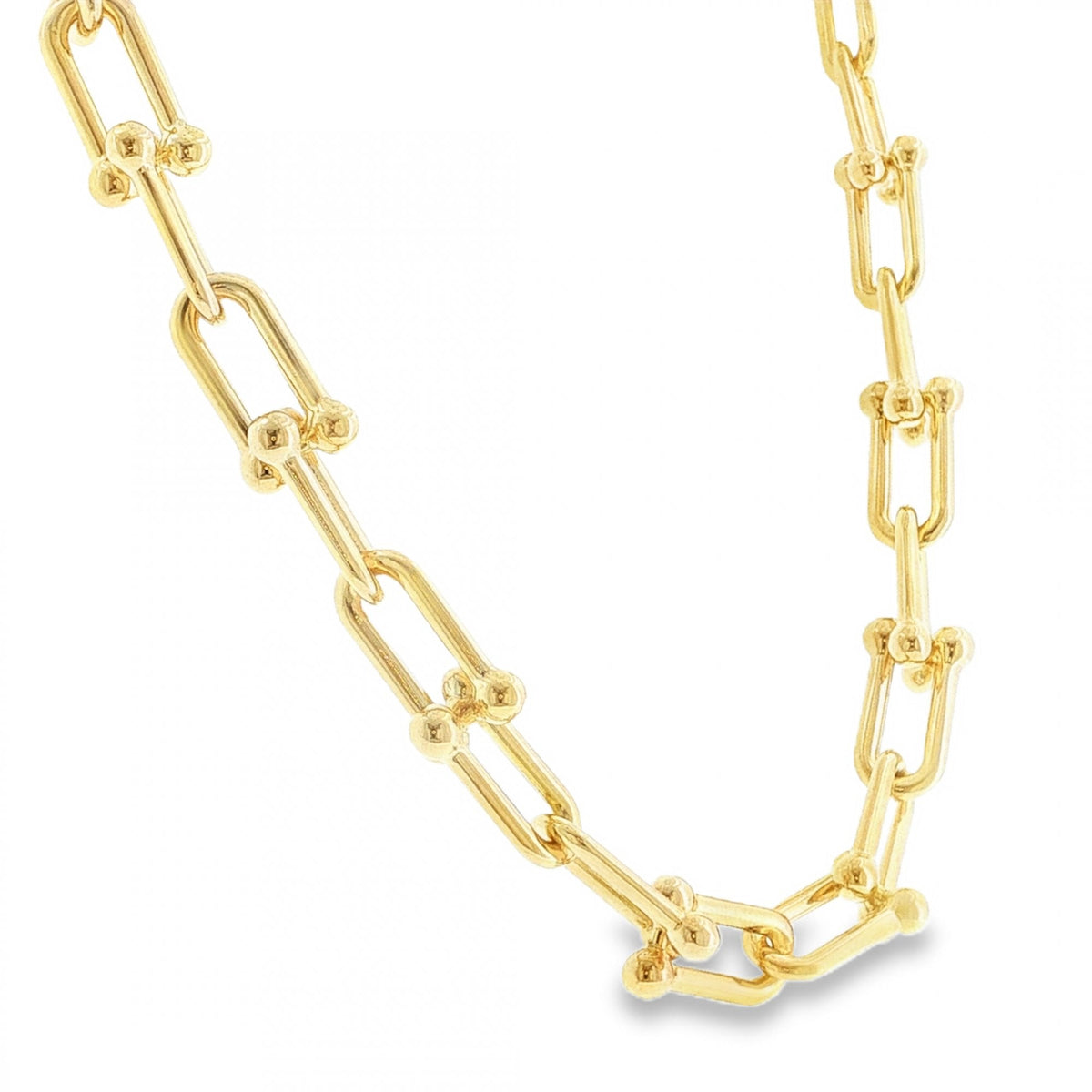 9ct Yellow Gold Hollow Stirrup Link Necklace - 18" - 27.5g