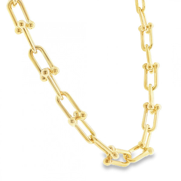 9ct Yellow Gold Hollow Stirrup Link Necklace - 18" - 27.5g