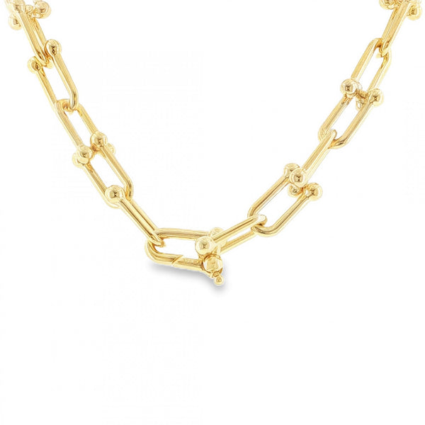 9ct Yellow Gold Hollow Stirrup Link Necklace - 18" - 27.5g