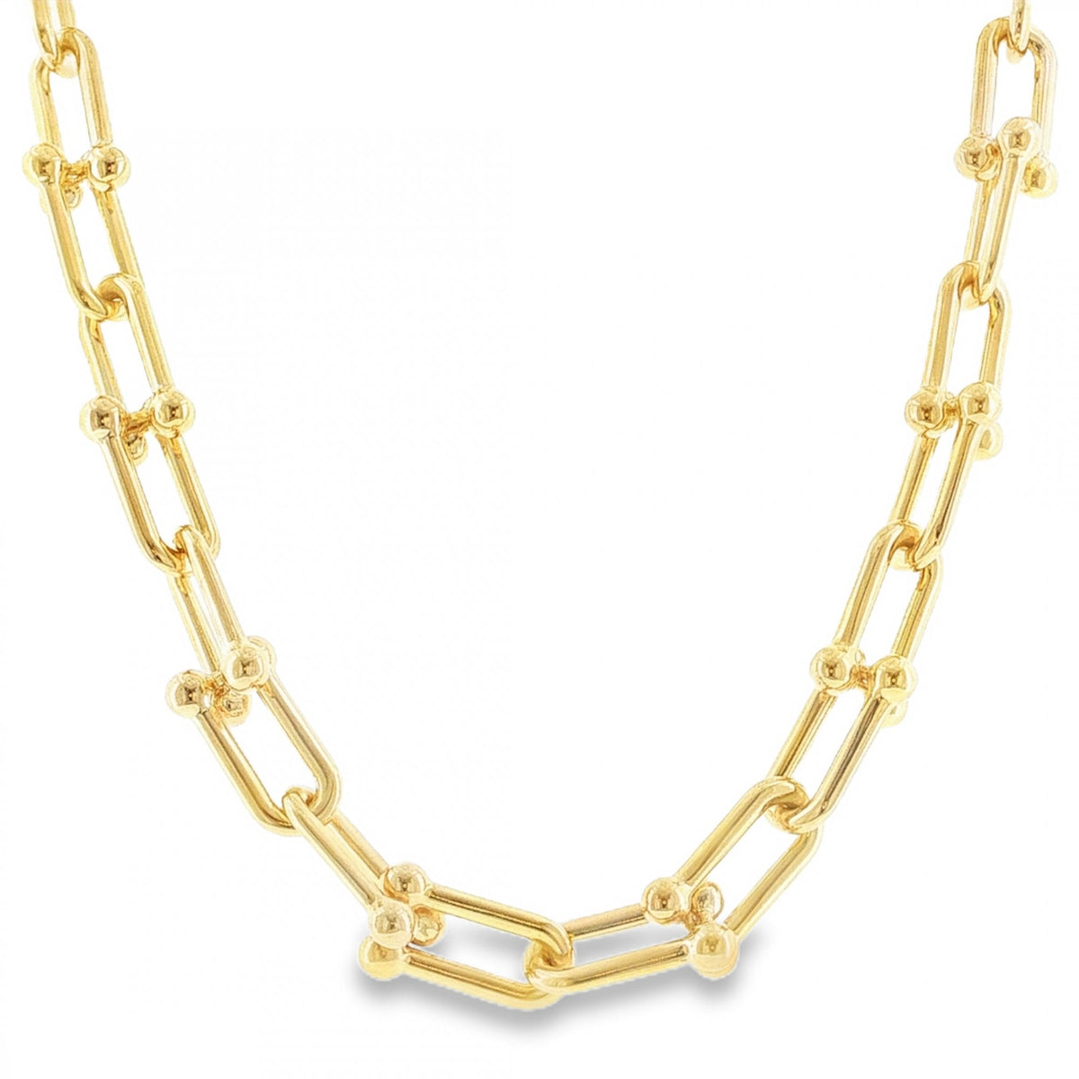 9ct Yellow Gold Hollow Stirrup Link Necklace - 18" - 27.5g